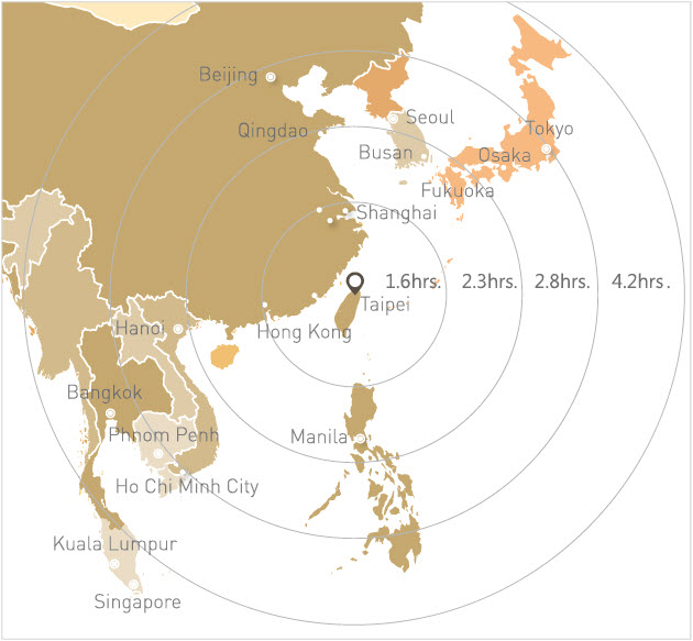 Map of major cities near Taipei